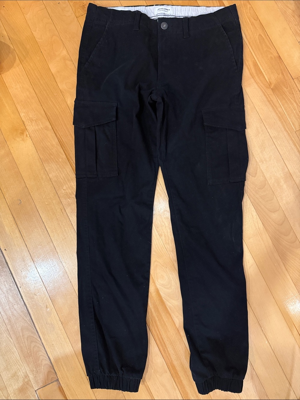 Jack & Jones Black Cargo Pants with Elastic Cuffs